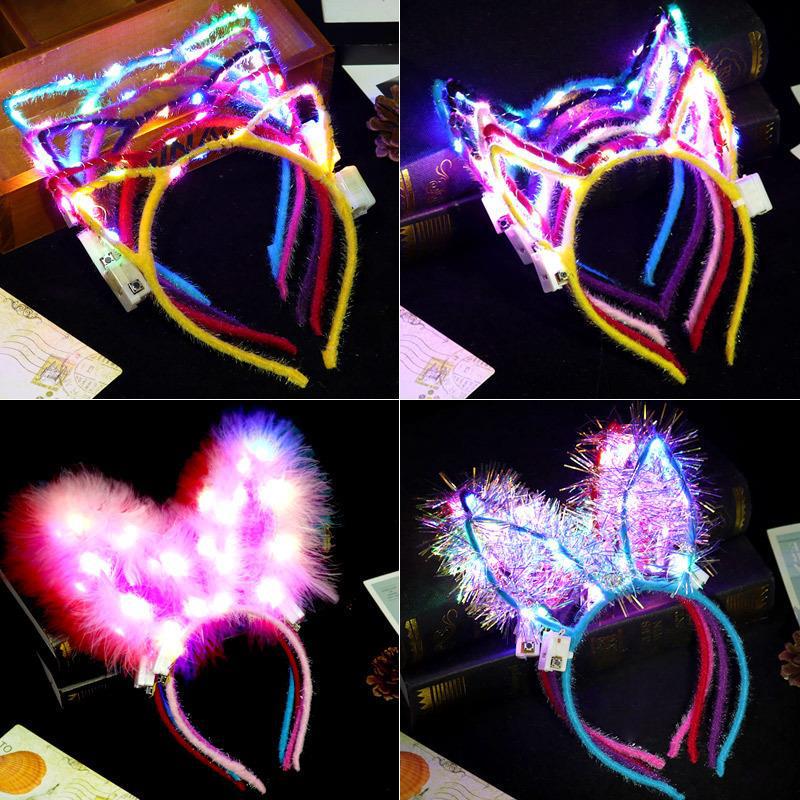 Luminous Rabbit & Cat Ear Headbands with Feather Clips - Perfect for Night Events & Gifts