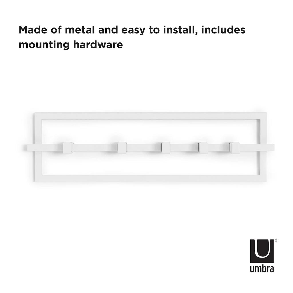 Umbra CUBIKO Wall Hooks, 5-Row, Adjustable Width, Wall-Mounted, White, 21016881660
