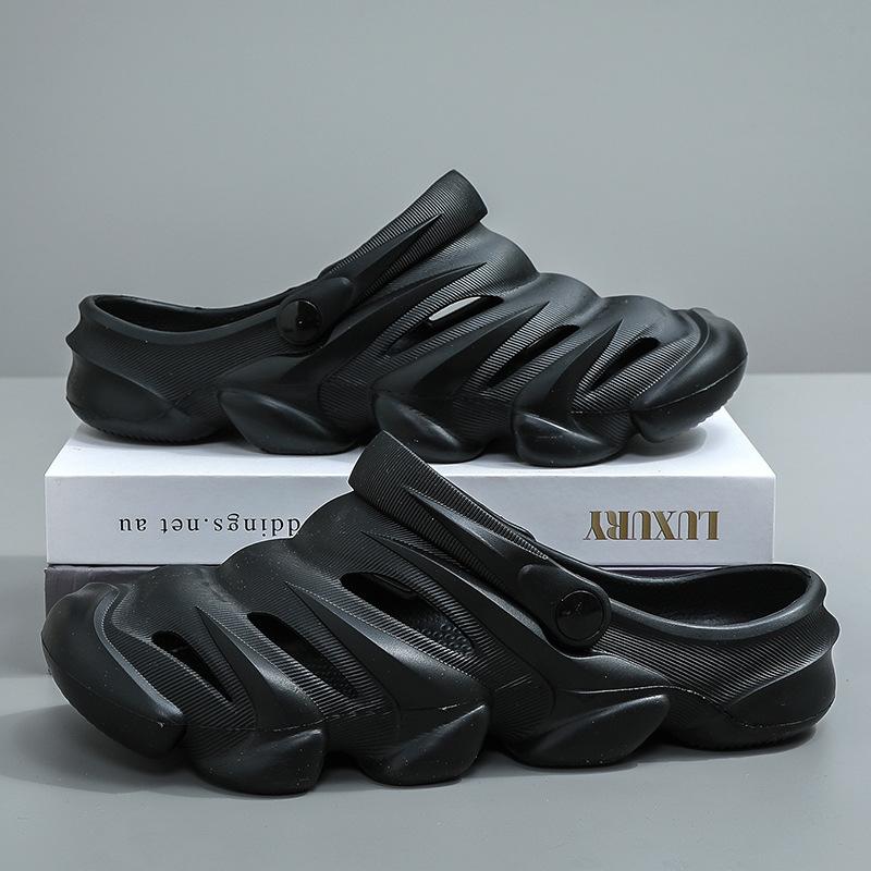 

Summer Men s Slippers Hollow Non-slip Wearresistant Thicksoled Softsoled Sandals Fashionable Comfortable Breathable Garden Shoes 45 чорний