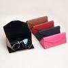 Triangular Folding Glasses Case High-Grade Leather Wood Box Plain Mirror Sunglasses Storage