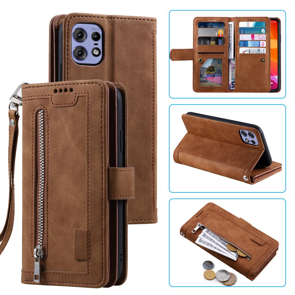 Für Motorola Edge 50 Pro 5G Hülle 9 Kartenfächer Leder Brieftasche Handyhülle mit Reißverschlusstasche