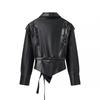 Versatile Retro Lace-Up V-Neck Faux Leather Jacket Streetwear Fashion Outerwear
