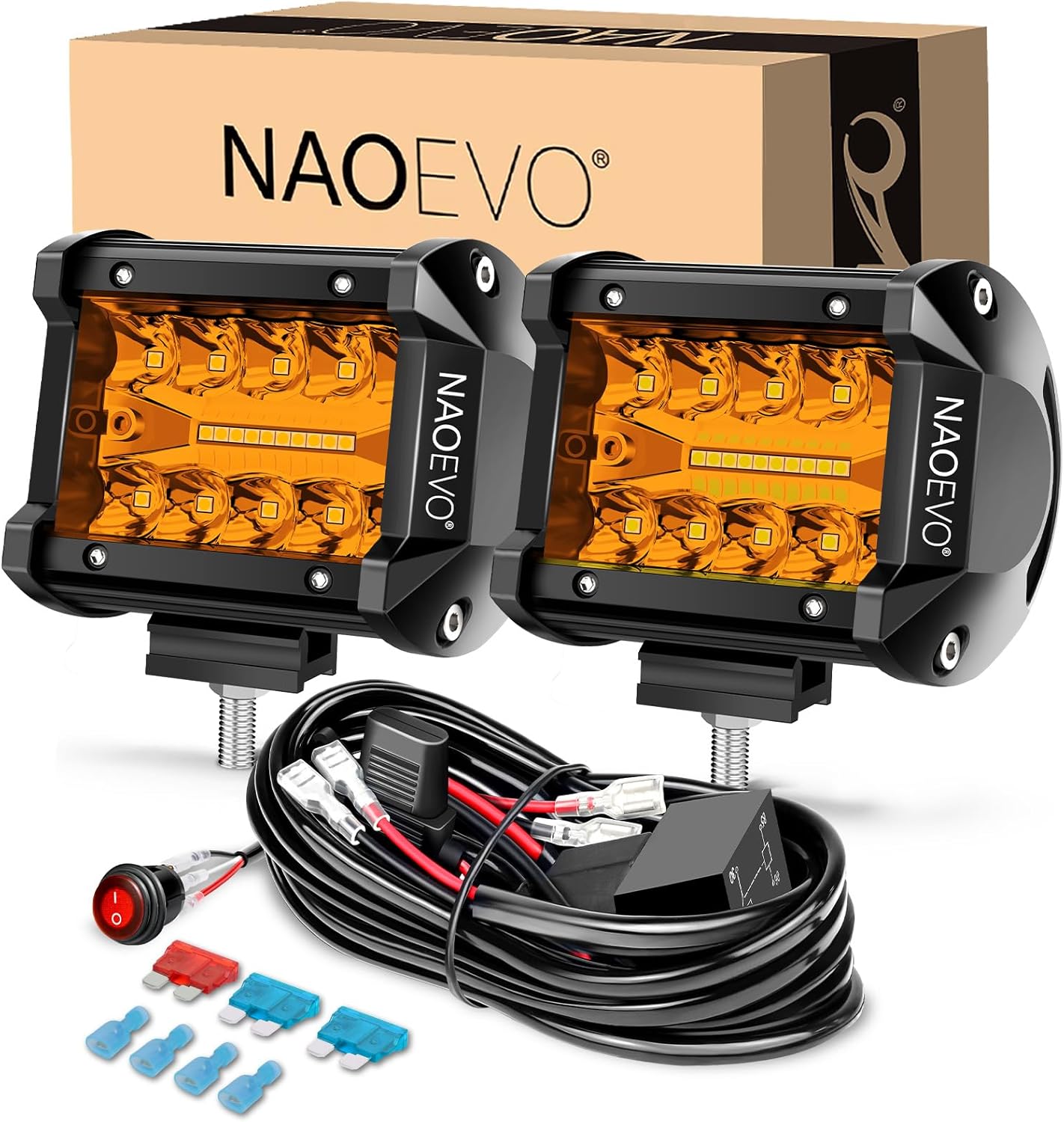 

NAOEVO 4 дюйма 2 шт. светодиодные фары Pod Lights Spot Flood Combo светодиодные противотуманные фары для вождения 4x4 Off Road Фары рабочие фары для грузовика, лодки, квадроцикла, UTV, джипа янтарь