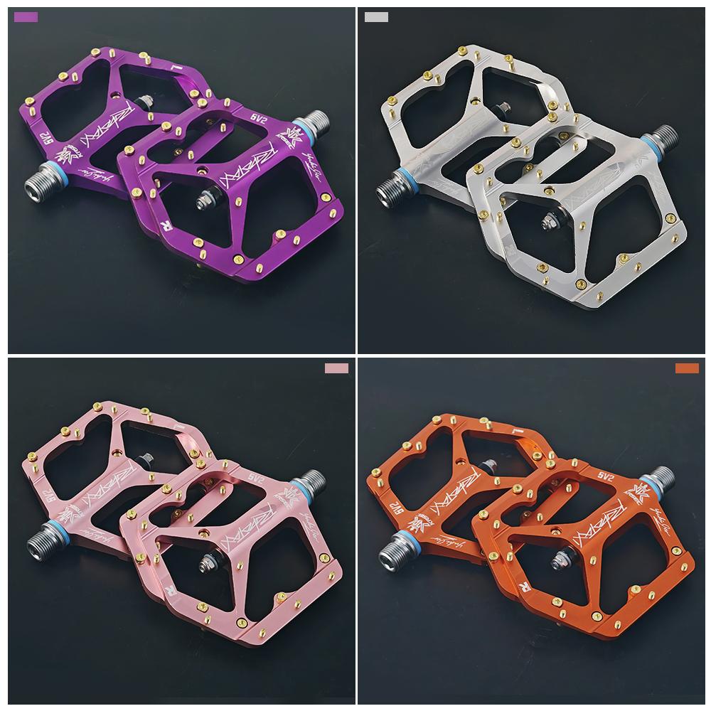 KRSEC Mountain Bike DU Bearing Pedals, Road Bike CNC Aluminum Alloy Pedals with Pins, Sealed Bearings