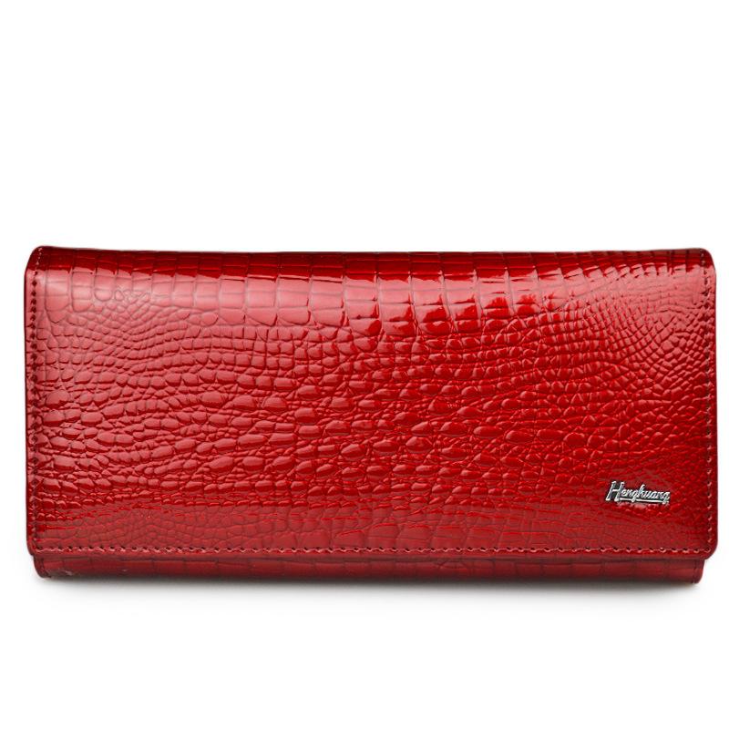 Genuine Leather Women's Wallet with Alligator Pattern - Large Capacity Coin Purse and Patent Leather Design