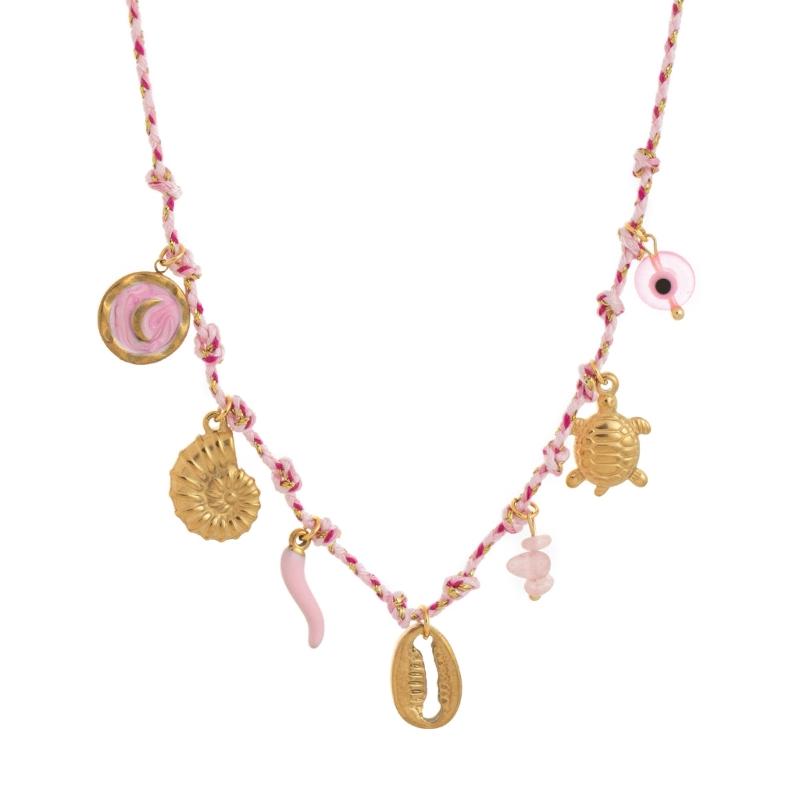 Collana intrecciata Collana corda in acciaio inossidabile Collana con ciondolo a charm Collana regolabile Adatta per l'uso quotidiano