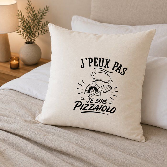 Housse de Coussin J’peux pas je suis Pizzaiolo J'peux pas minimaliste | Coton Canvas Fairtrade 305 g/m² Zip Invisible Taille 50×50