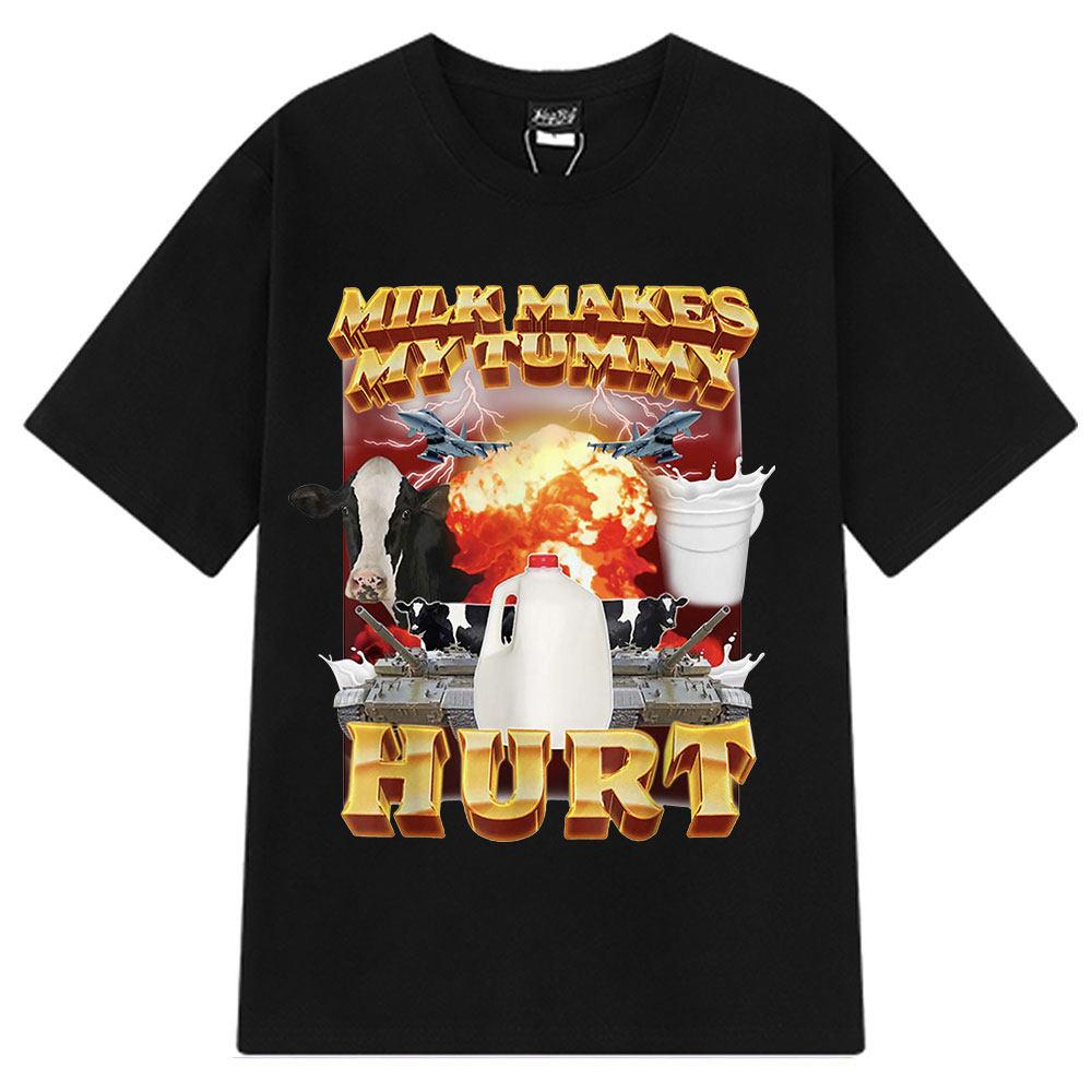 

Milk Makes My Tummy Hurt T-shirt Lactose Tolerant Funny Graphic T Shirt Fashion Vintage Hip Hop Short Sleeve Aesthetic Clothe... S разноцветный