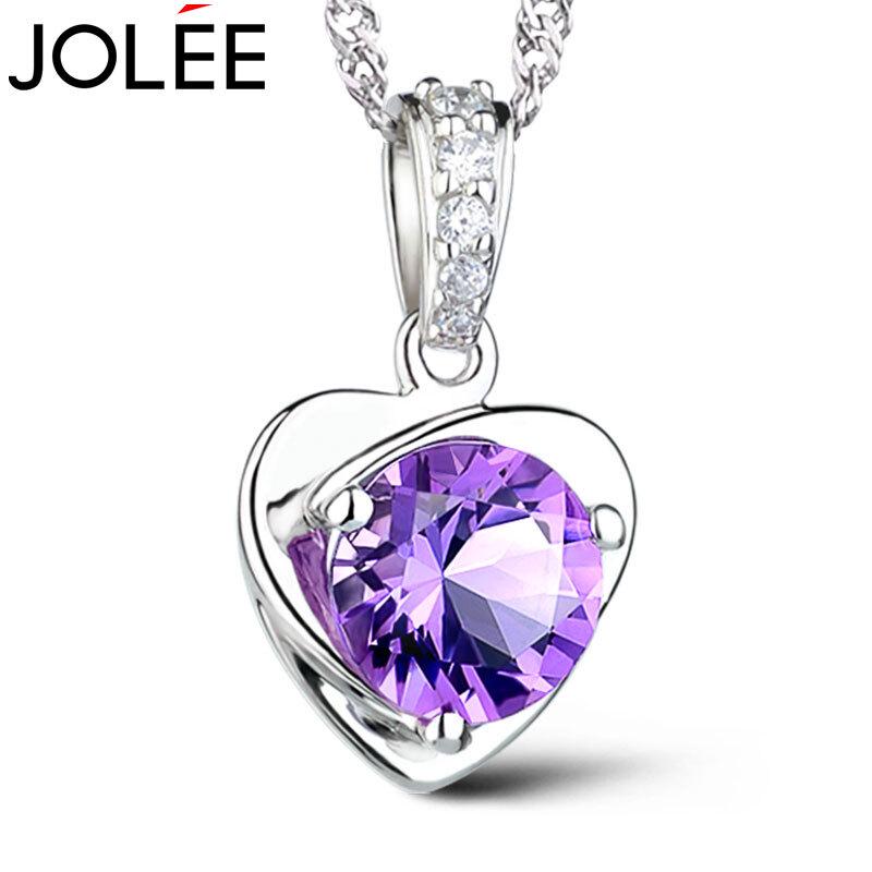JOLEE S925 Silver Amethyst Heart Necklace One Size