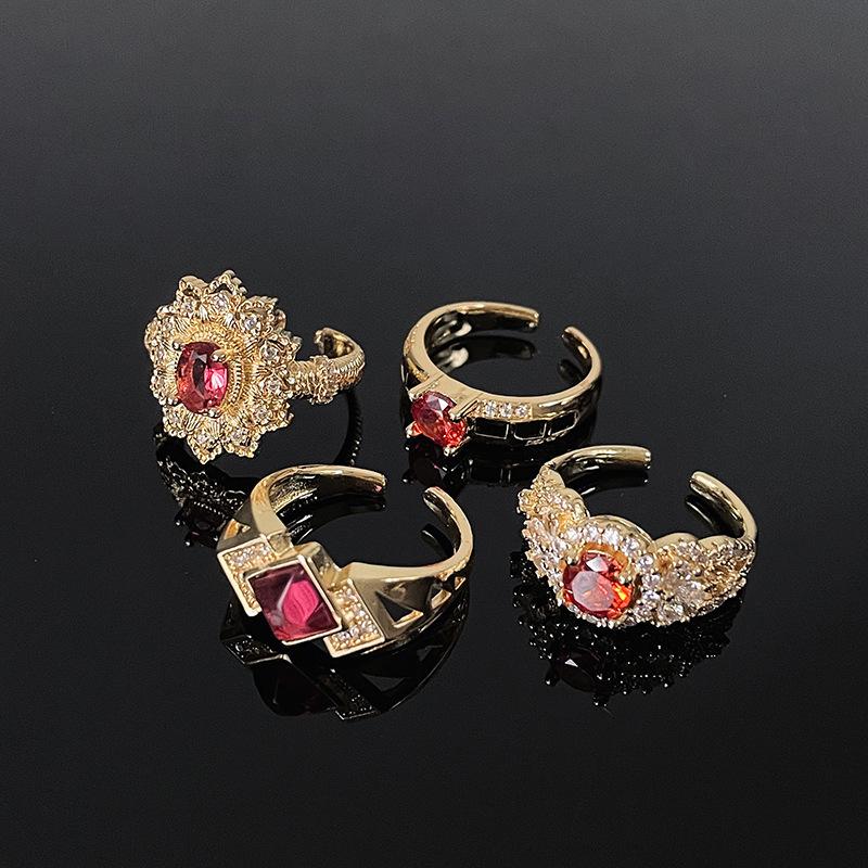 French Italian Weave Gold Carving Process Red Zir*****Pen Ring Brushed Light Luxury Heavy Industry High Sense Ring