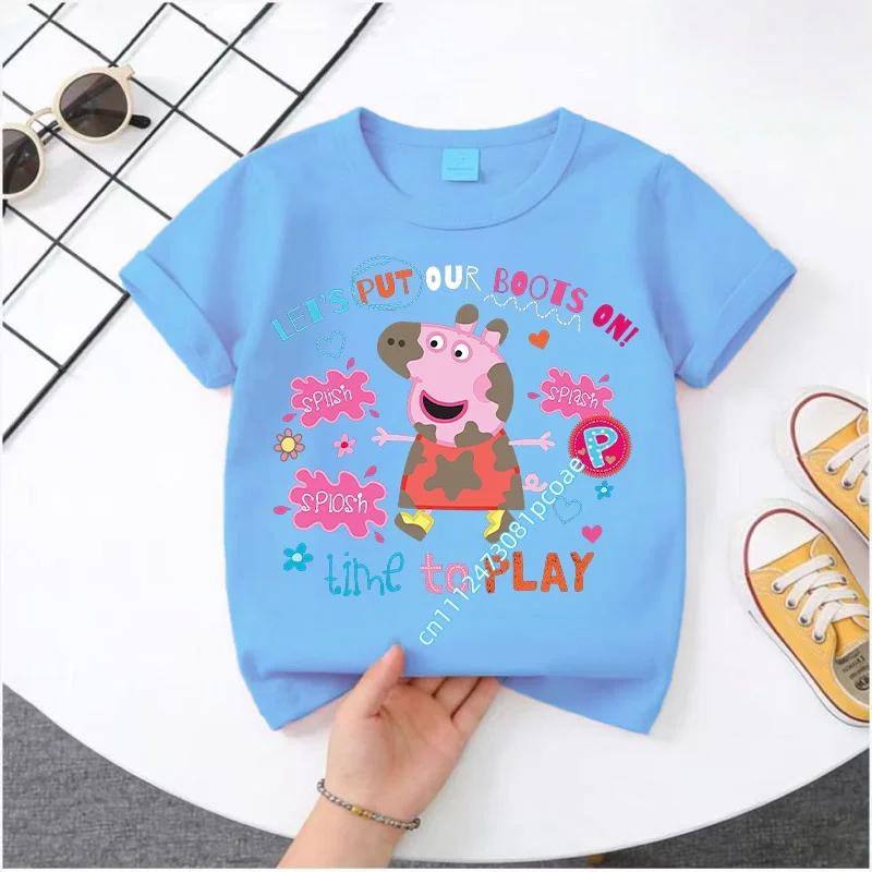 2026 New Edition Peppa Pig Kids' Pure Polyester Short-Sleeved Boys' Sportswear Girls' Casual Top Cartoon Print Summer T-Shirt