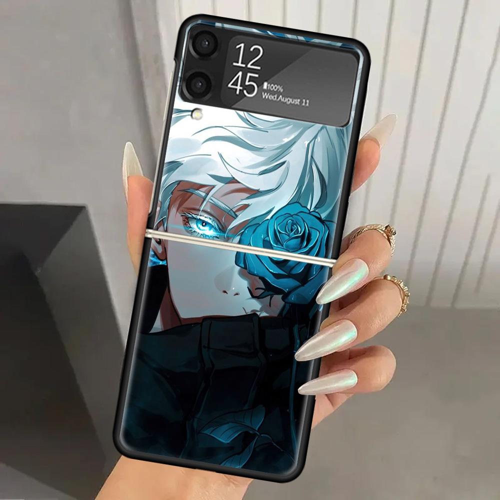 Jujutsus Gojo Satoru Harte PC-Handyhülle Für Samsung Galaxy Z Flip 6 5 4 3 Schwarze Hülle ZFlip6 Flip5 Flip4 5G Faltbare Print-Hüllen