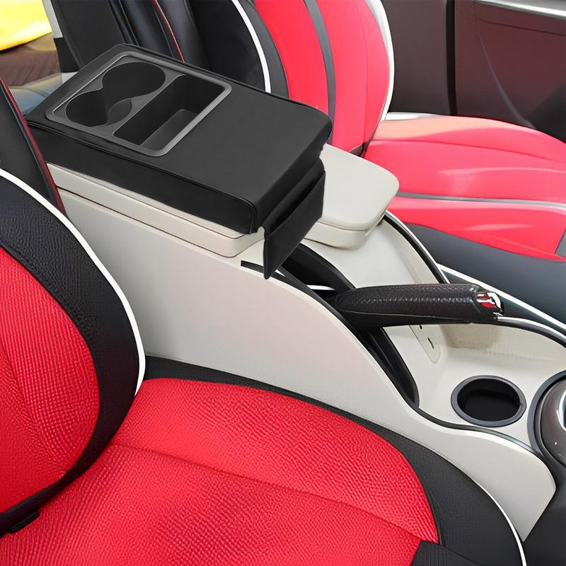 Car Armrest Cushion With 2 Cup Holder Storage Pockets Auto Center Console Arm Rest Heightening Pad Covers Armrest Protector