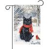 Let It Snow Black Cat Cardinal Garden Flag  Double-Sided, Hello Winter Rustic Seasonal Yard Outdoor Decorative Flag