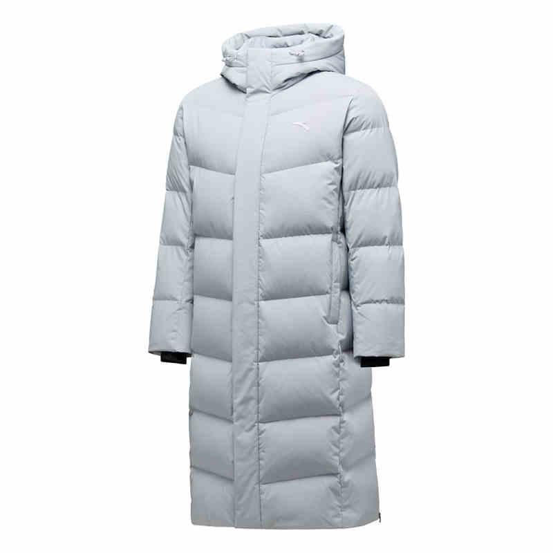 Anta Sports Lifestyle Series Solid Color Zipper Hooded Comfortable Breathable Long Down Jacket Women Outerwear Gray Silver 462440207-2