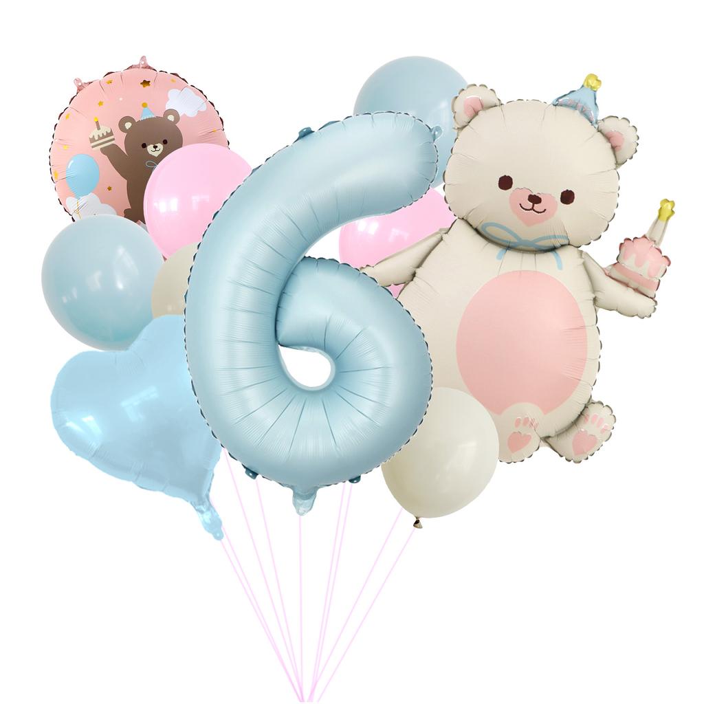 Bobby Blue Cyfrowy Matowy Magiczny Tort Miś Balon z Folii Aluminiowej Zestaw Dziecięca Dekoracja Balonowa na Urodziny