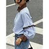 TIFICY Bluzki i koszule damskie w stylu casual, wiosna, jesień, paski, długi rękaw, dekolt POLO
