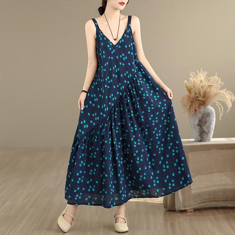 Sleeveless Strap Cotton Vintage Floral New in Dresses For Women Casual Loose Long Summer Dress Elegant Clothing
