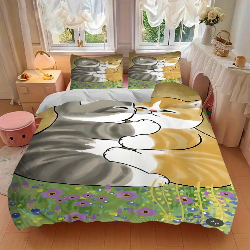 3pcs Cat Hug Bedding Set, Breathable and Soft, Suitable for All Seasons, Ideal for Home Use, Suitable for Bedroom Decor 21167
