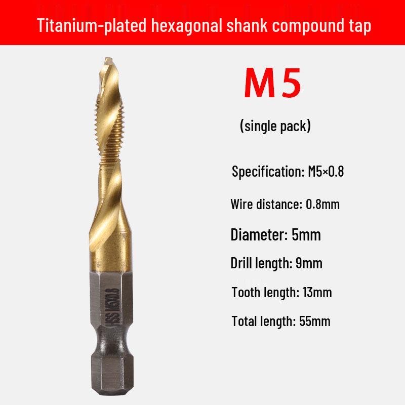 Multifunctional Hex Shank Spiral Tap and Drill Set for Electric Drills