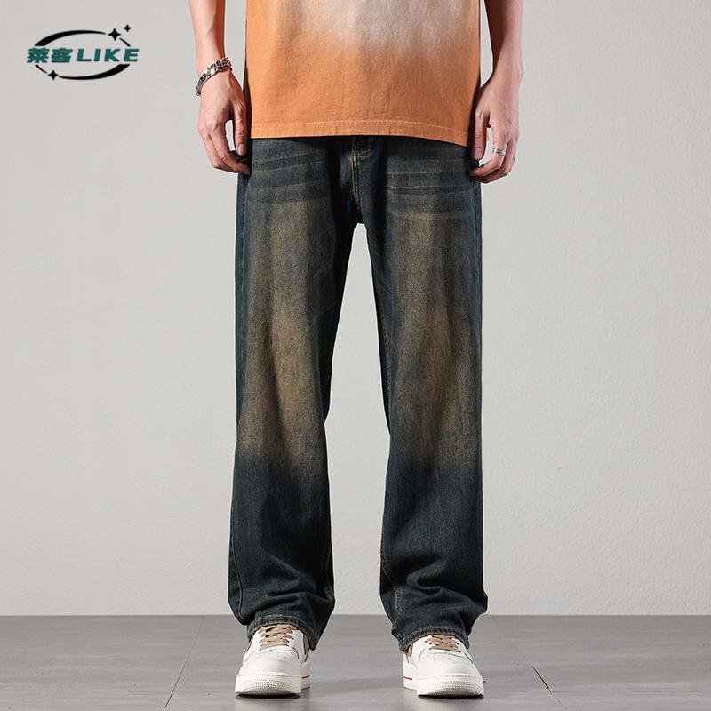Four Season Wearable New Men'S Jeans, American Retro Pants, High Street Loose Casual Straight Leg Pants, Denim Pants