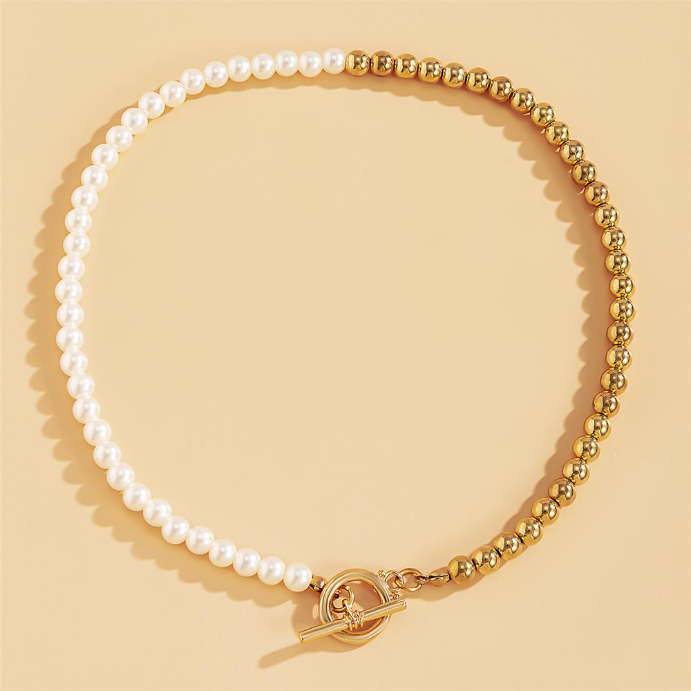 High quality 2026 creative pearl splicing necklace personality fashion Internet celebrity OT buckle choker collarbone chain niche design