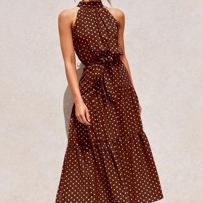 Frauen Solid Dot Lange Kleider Sommer Sexy Neckholder trägerlosen Lace Up Kleid Weibliche Boho Strand Urlaub Maxi Kleider Casual Robe