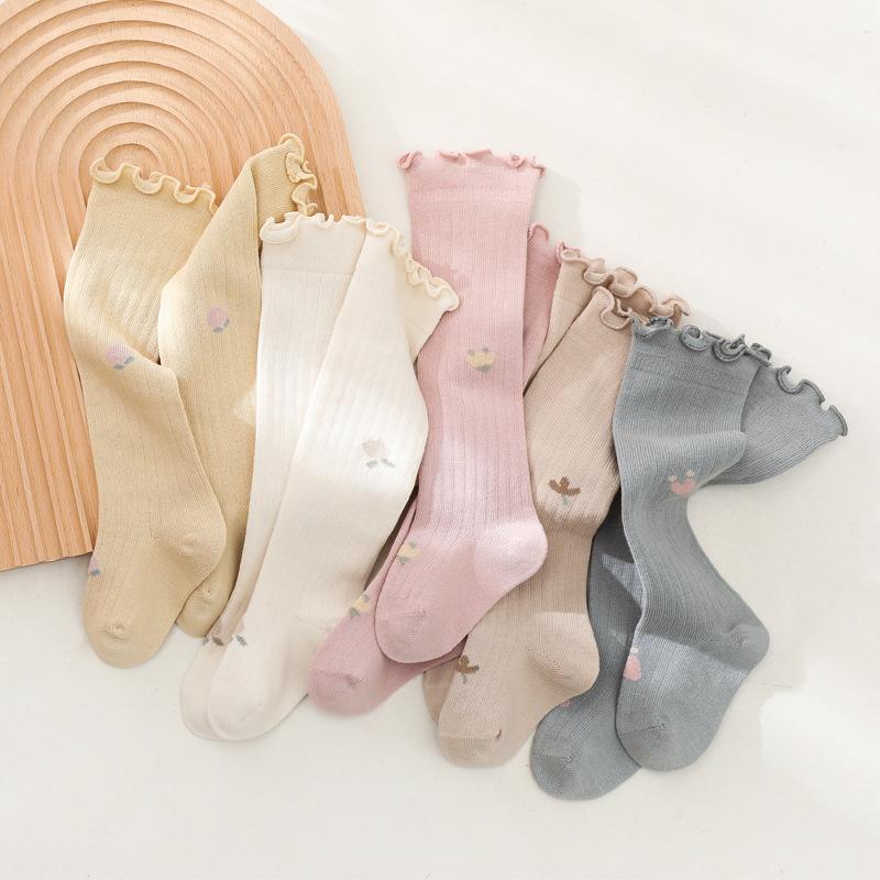Spring Baby Socks for Girls, Long Tube Socks for Babies and Children, Floral Loose Top Socks for Newborns, Non-Tightening Socks for Little Girls