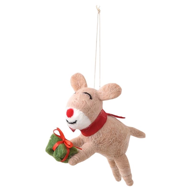 Soft Fabric Christmas Deer Hanging Ornament with Display Loop, Stuffed Tree Accent for Winter Table and Room Styling