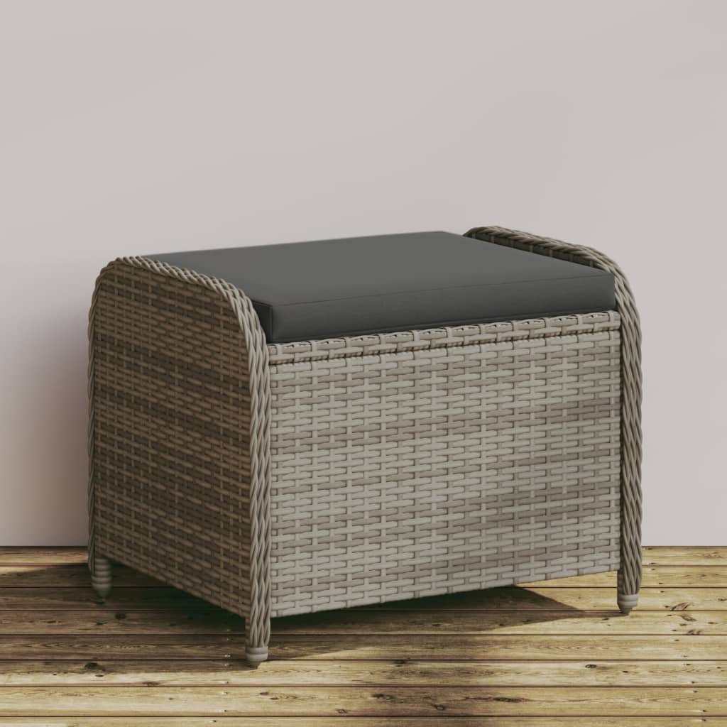 Vidaxl Garden Stool With Cushion, Grey, 58X46X46 Cm, Poly Rattan