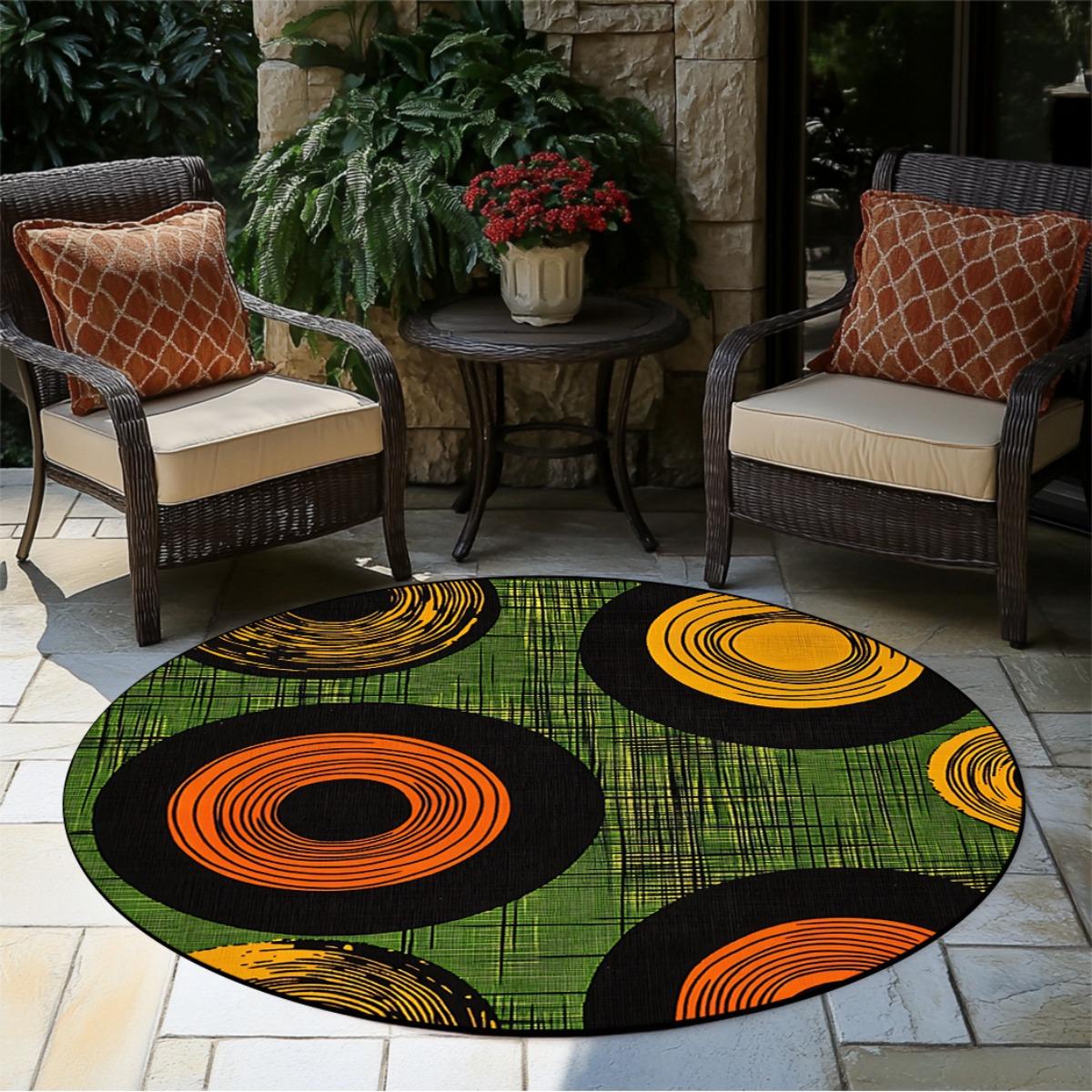 

Ankara African Ethnic Round Mat, Vibrant Geometric Print, Hand-Washable Polyester, for Dining/Home Decor 60cm