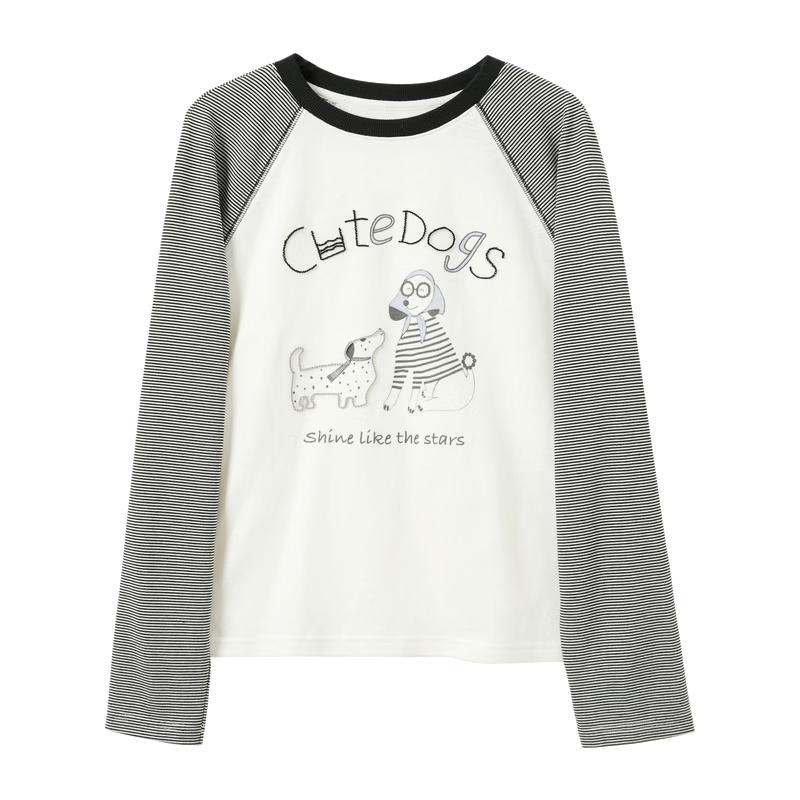 Sancai Women s Striped Embroidered Raglan T-Shirt XL