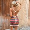 Beach Vacation Dress Summer Sundress Dopamine Knit Drawstring Sexy Backless Tie-up Dress