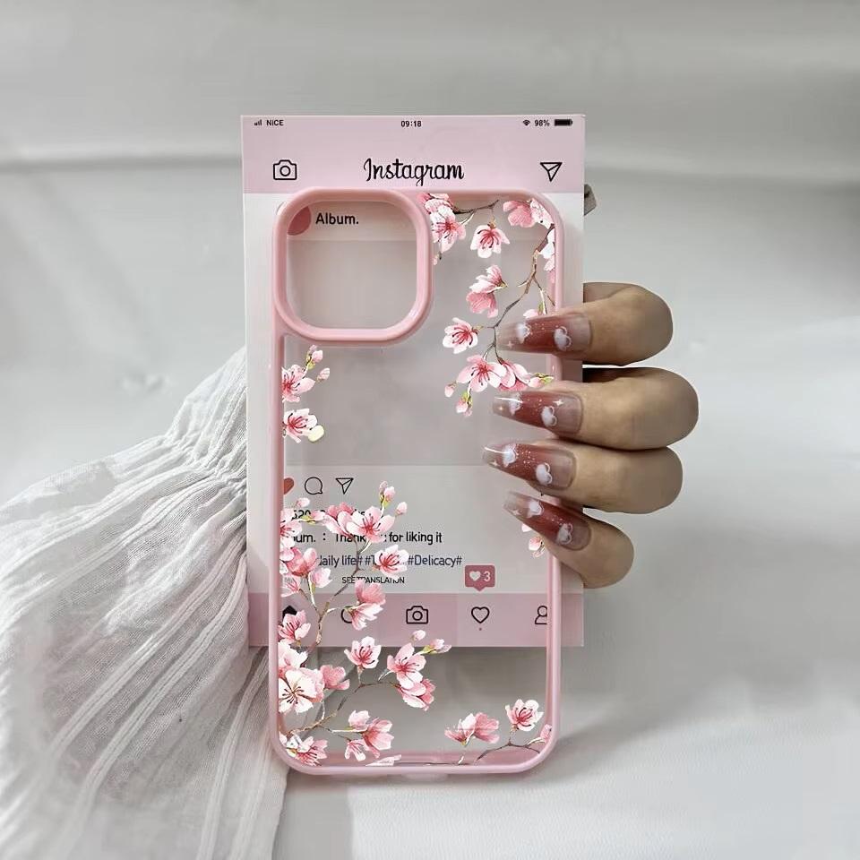 Aesthetic Pink Magnolia Flower Phone Case For iPhone 15 16 14 13 12 Mini 11 17 Pro Max XS XR 7 8Plus Shockproof Clear Hard Cover