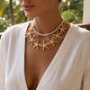 Exaggerated Starfish Chain Necklace for Women Bohemian Imitation Pearl Double Layer Choker Trendy Beach Party Vacation Jewelry