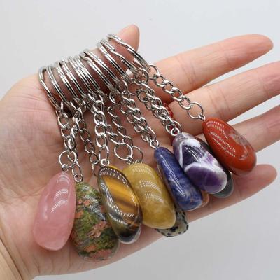 5pcs Natural Stone Cute Keychains Stainless Steel Car Keychain Accessories Reiki Crystal Irregular Shape Pendant Handbag Decor