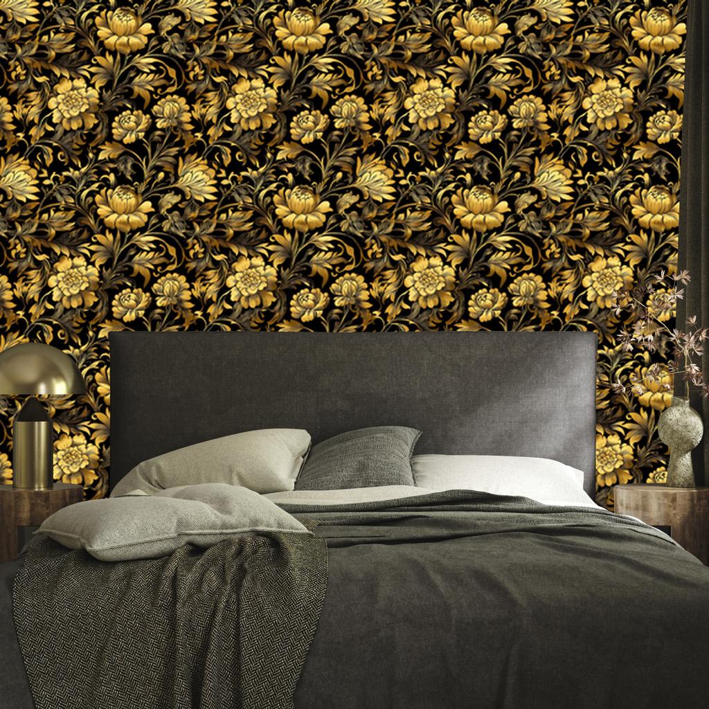 Wallpaper Golden Hibiscus Ochre and Gold, Ochre Background 50x1000