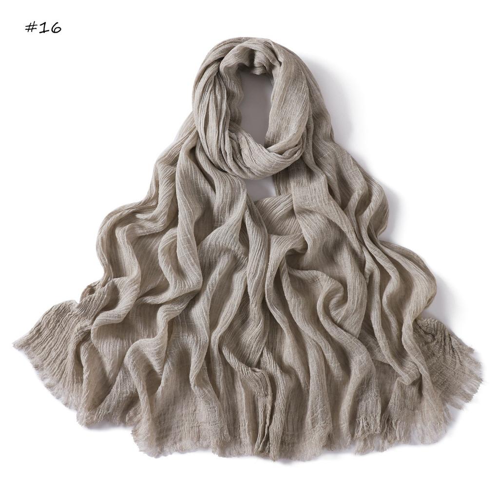  New High Quality Solid Color Wrinkle Muslim Women Hijab Scarf Ramadan Shawl Headband Turban Islamic Hijabs Wraps Tassels