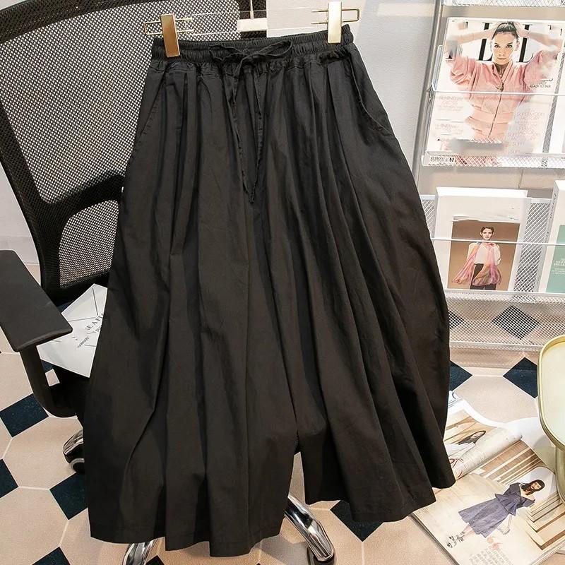 

Женские повседневные рабочие брюки-юбка весна/лето, плиссированные, драпирующиеся, укороченные, клеш, большого размера XS чёрный