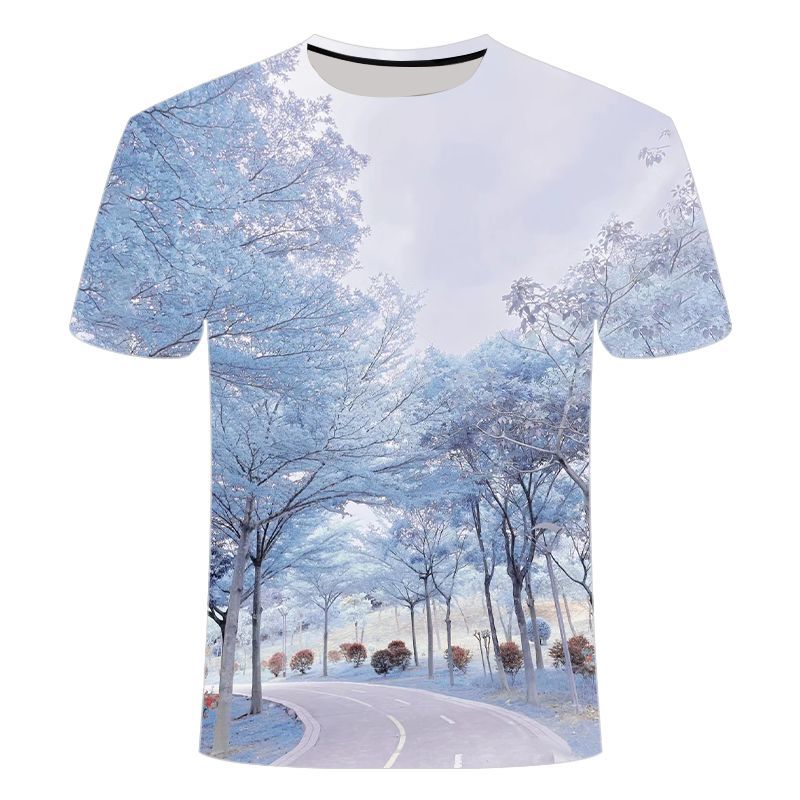 

2024 Four Seasons Tree Road Map 3D Printed Short Sleeve Fashion Trendy Men and Women Tight Tight T Shirt XS
