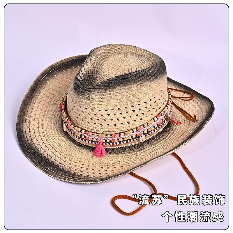 

Hat Sunscreen Shade Straw Hat Big Eaves Fringed Outdoor Beach Sun Hat average size