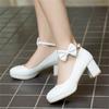 Girls Leather Shoes High Heel Shoes Sweet Bowknot Bridal Wedding Shoes Women High Heels Princess Dress Party Shoes Size 30-43