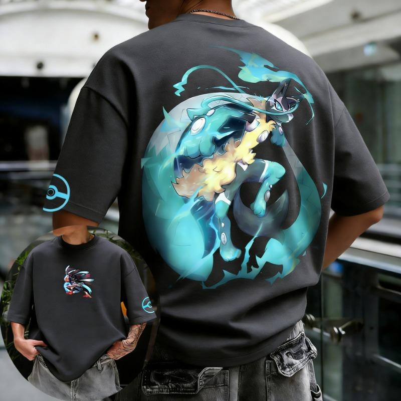 

Pokémon Anime Super Lucario Printed Short Sleeved T-shirt 2026 Men s and Women s Summer New Harajuku Large Loose Casual Top M