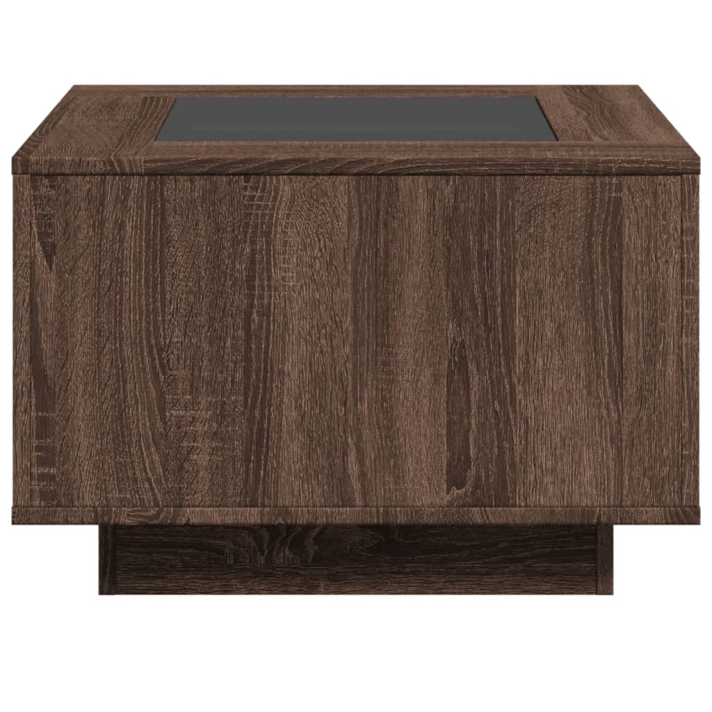 LED Coffee Table Brown Oak Effect 60 x 60 x 40 cm Wood Based Material