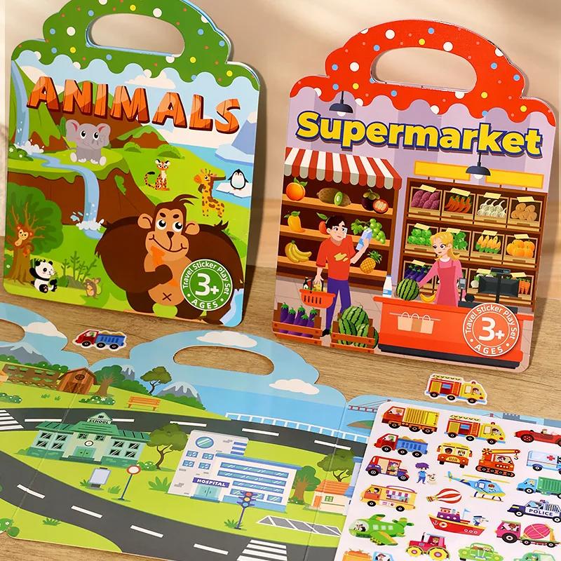 Kids' Reusable Diy Sticker Books Multi-Theme Bubble Paste Book Stickers Portable Montessori Sticker Toy Gifts For Children