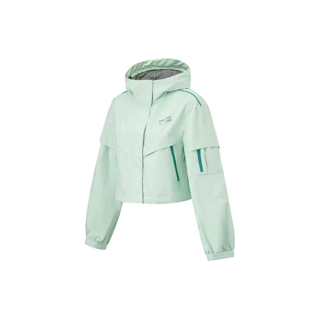 Li Ning Hooded Short Sports Long Sleeve Jacket Women Jacket Bamboo-Green AFDT890-3