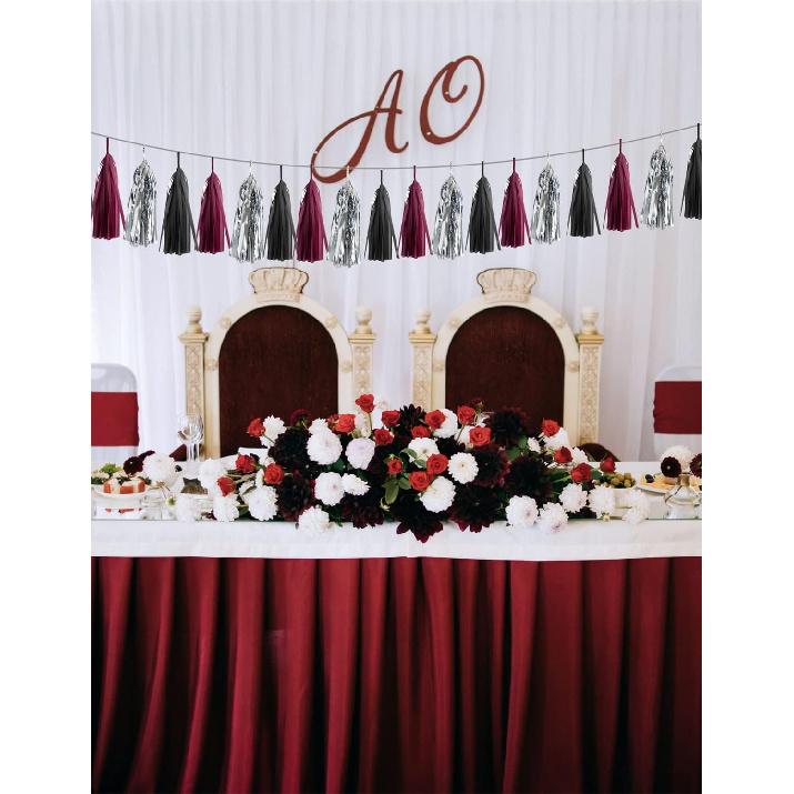 15PCS Burgundy Black Silver Grad Party Decoration Maroon Graduation Tissue Paper Balloon Tassel Garland Banner Party Bunting Streamer Backdrop