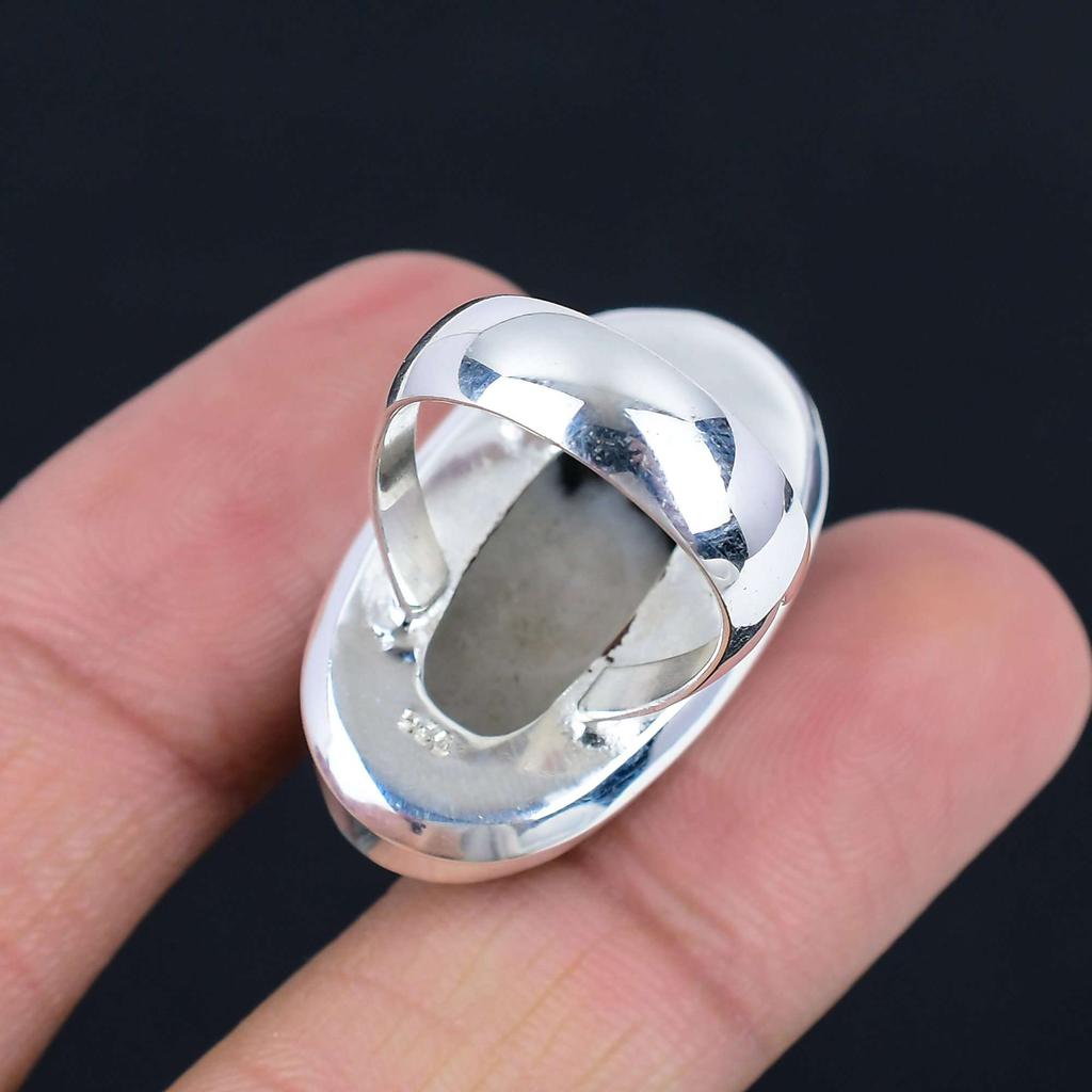 Pendentif Pierre Précieuse Turquoise de Bison Bague en Argent Sterling Massif 925 Bijou Cadeau Pour Unisexe