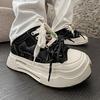 Summer new casual canvas ensemble plum blossom shoes black plum thick sole heightening retro