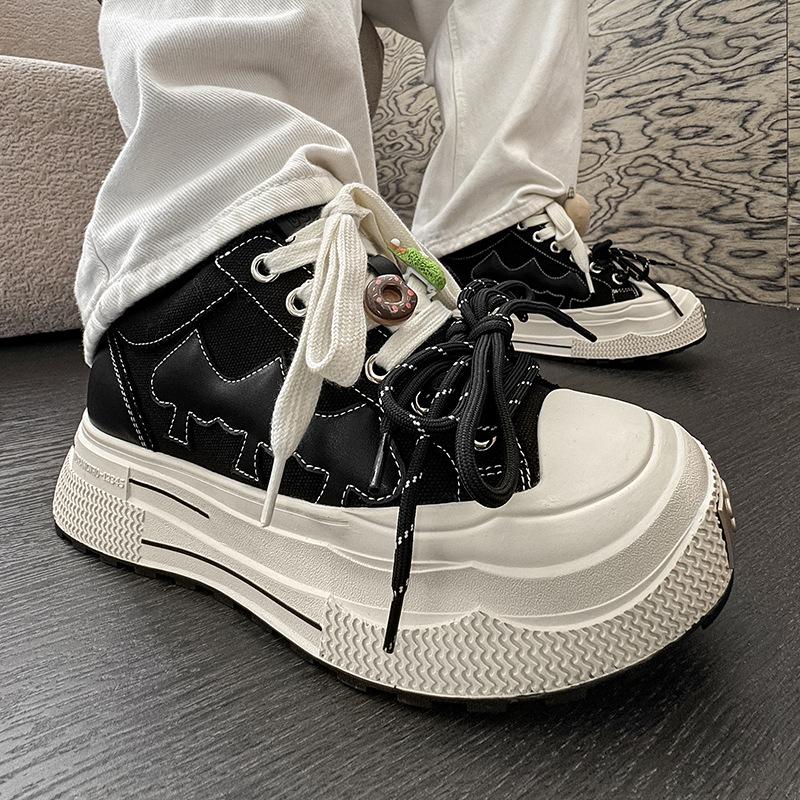 Summer new casual canvas ensemble plum blossom shoes black plum thick sole heightening retro